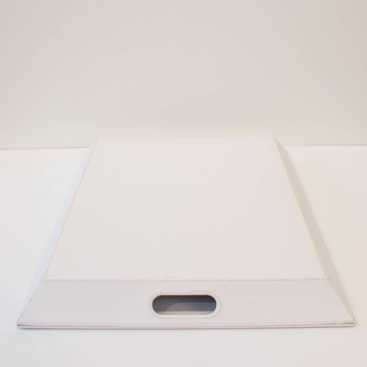 Modern Exceptional Hand-Stitched White Leather Tray For Sale
