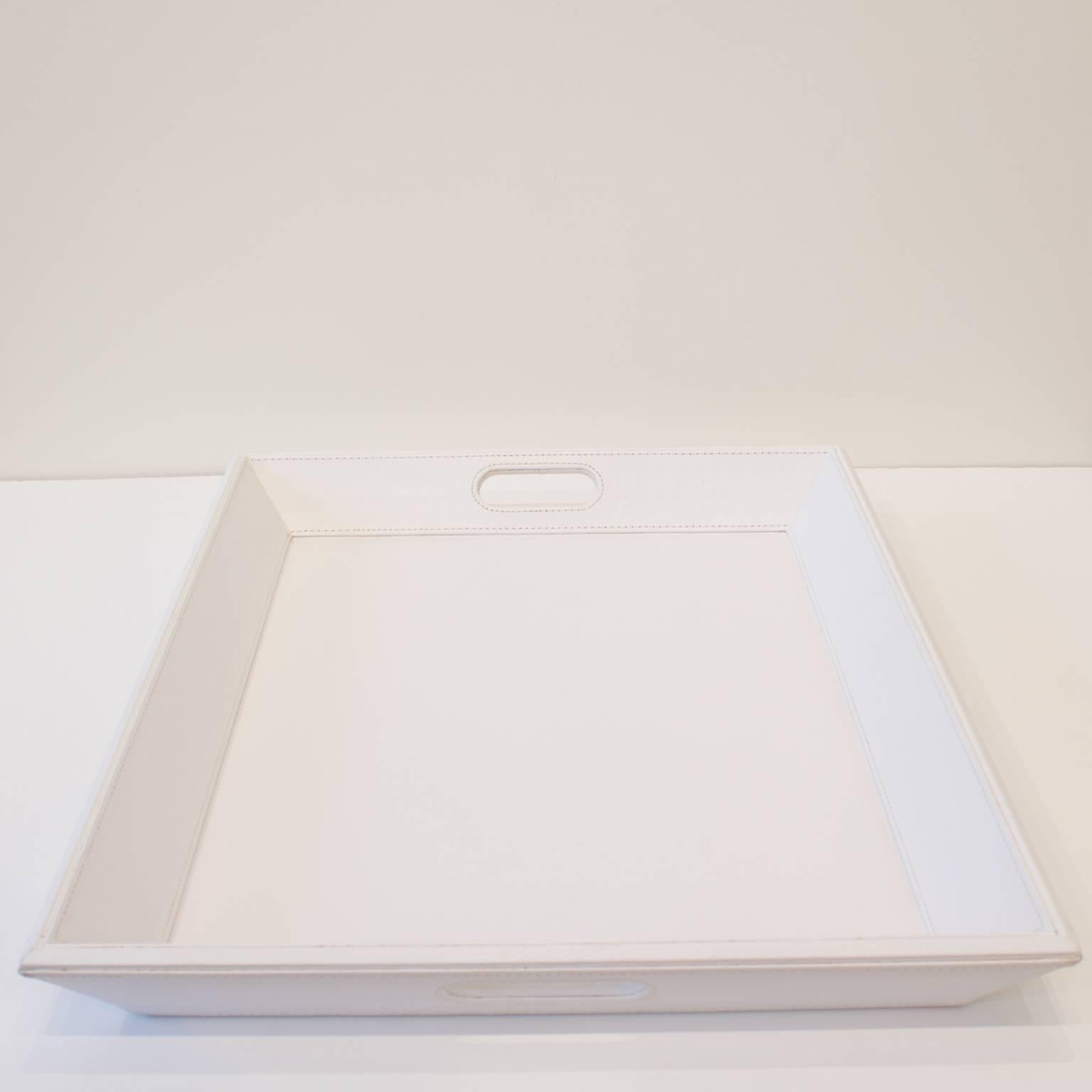 Exceptional Hand-Stitched White Leather Tray In Excellent Condition For Sale In New York, NY