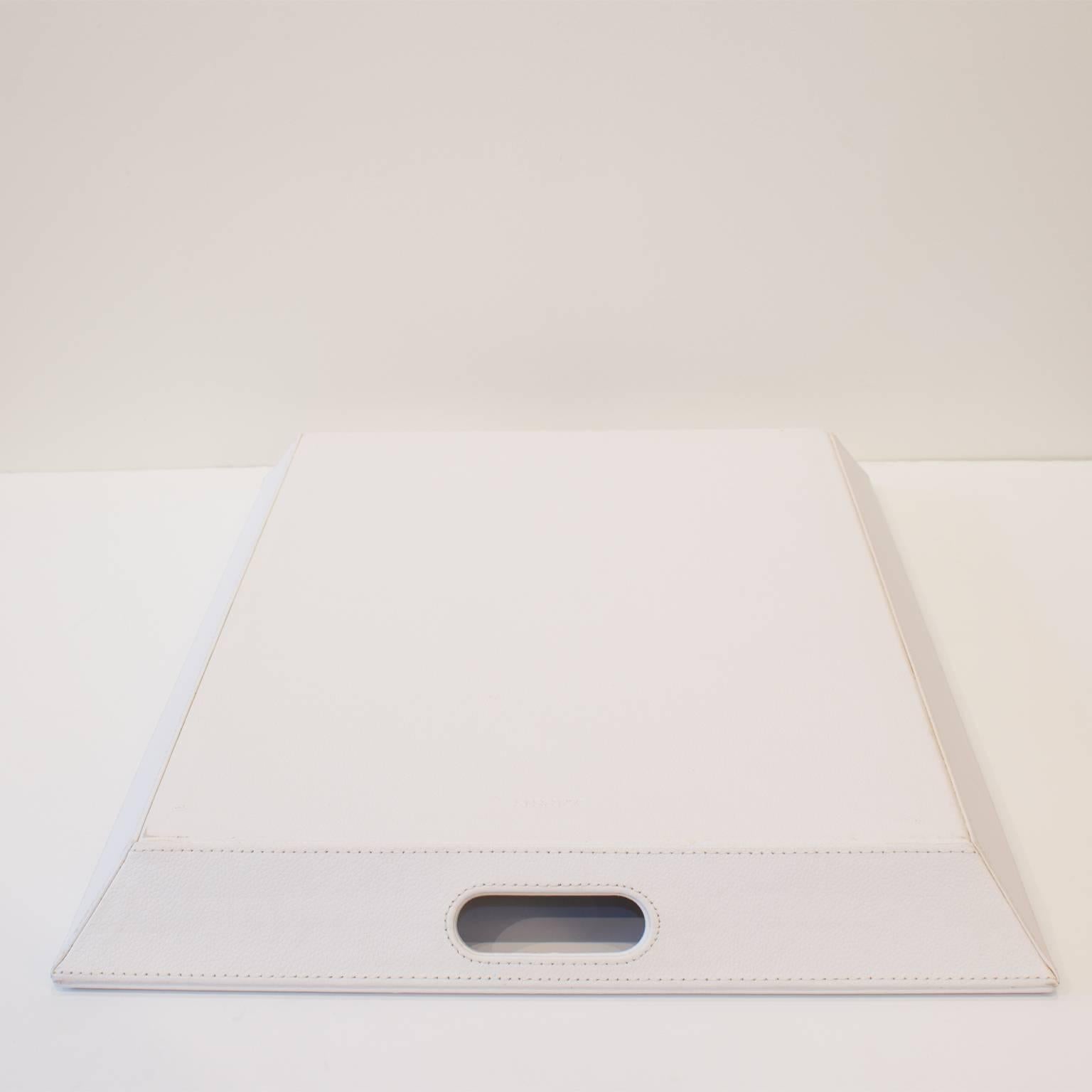 Argentine Exceptional Hand-Stitched White Leather Tray For Sale
