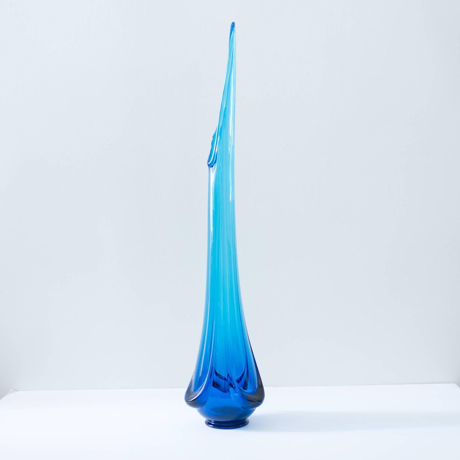 Mid-Century viking glass vase in blue, circa 1960s. This is a bold, electric blue accent to any room, measuring over 28