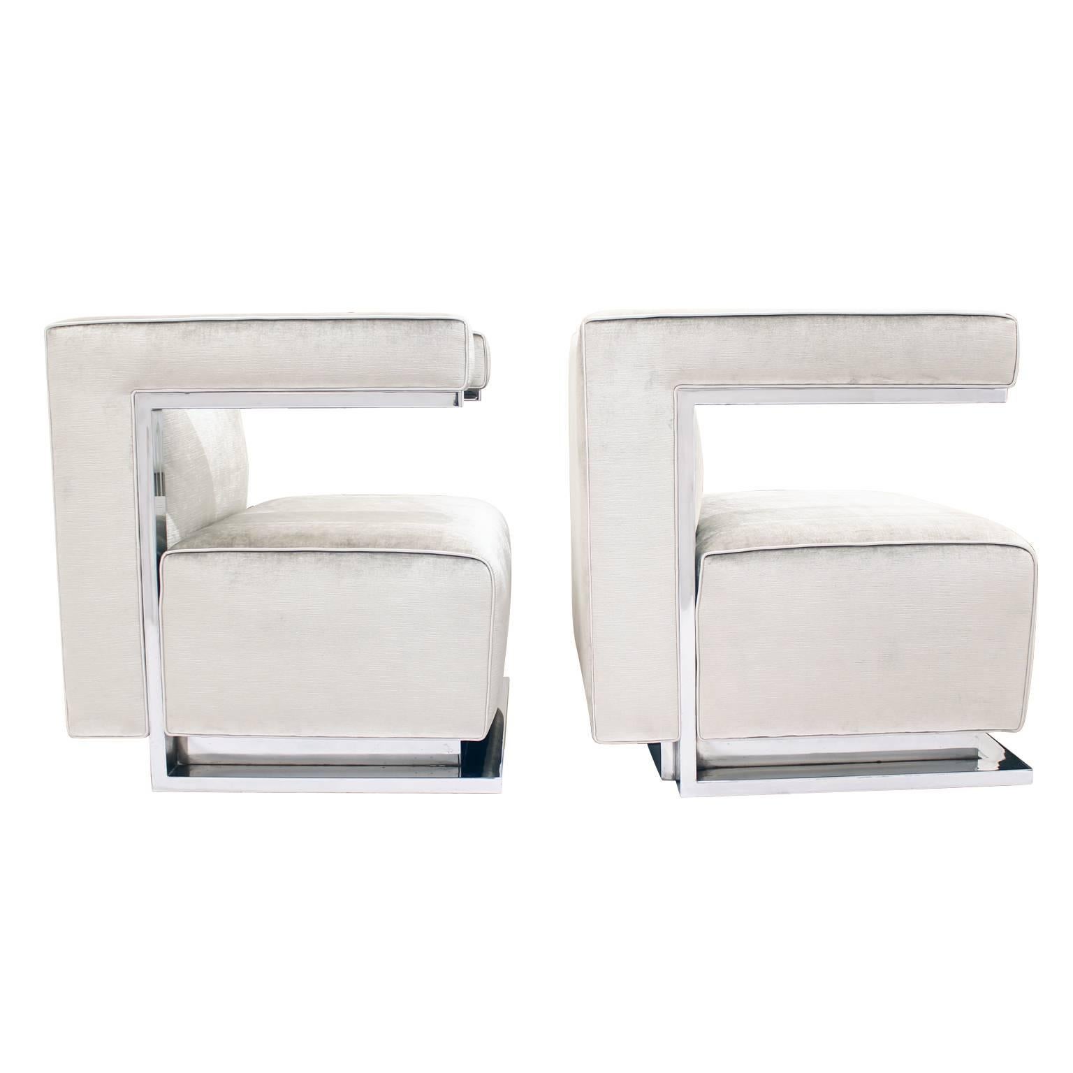 Art Deco Walter Gropius Cubist Steel and Chrome Armchairs For Sale
