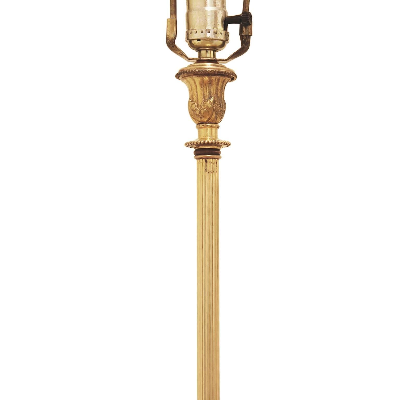 Early 20th Century 1920s French Claw Foot Brass Floor Lamp with Marble Base For Sale