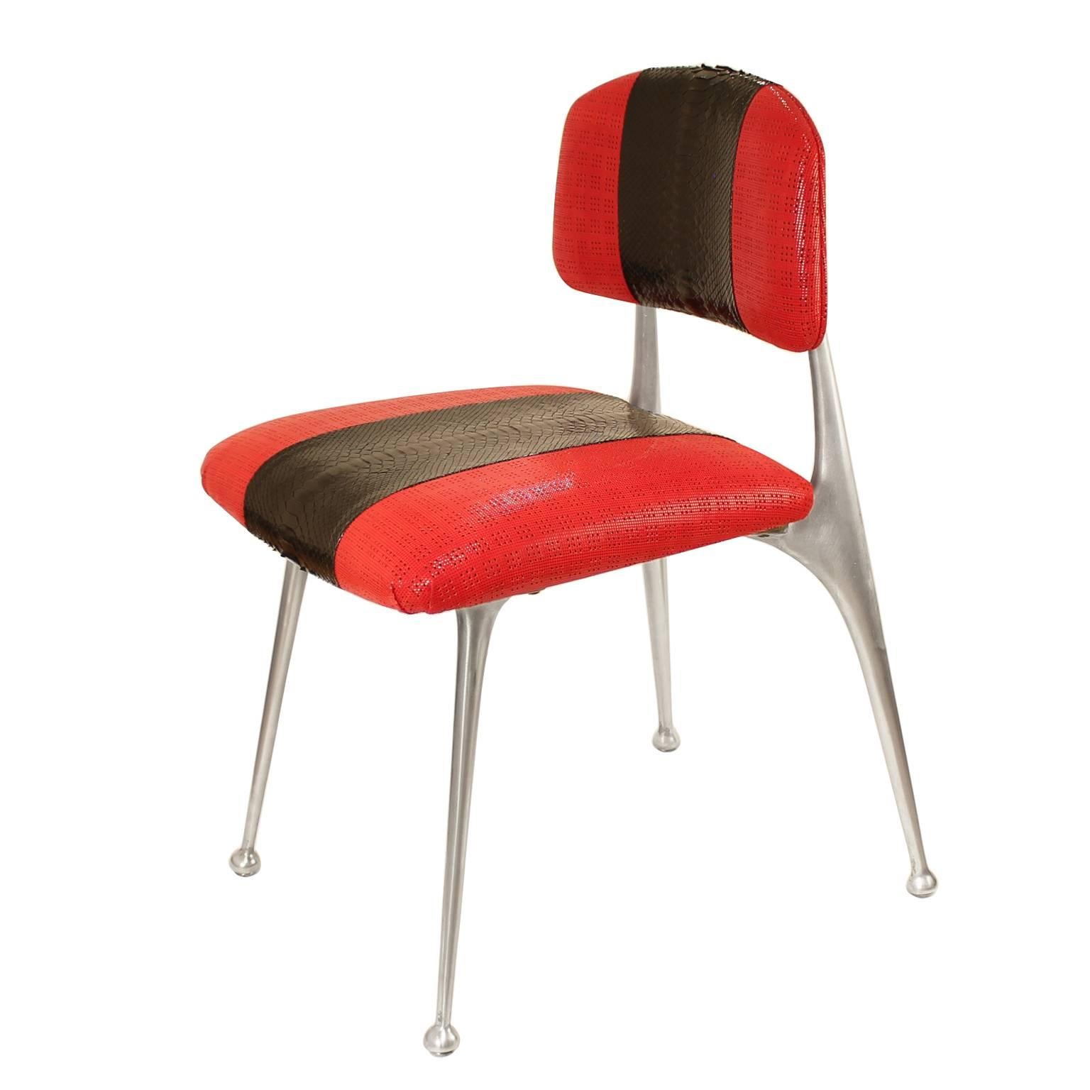 Outstanding Vintage Cast Aluminum Mid-Century Chair With Python Racing Stripe For Sale
