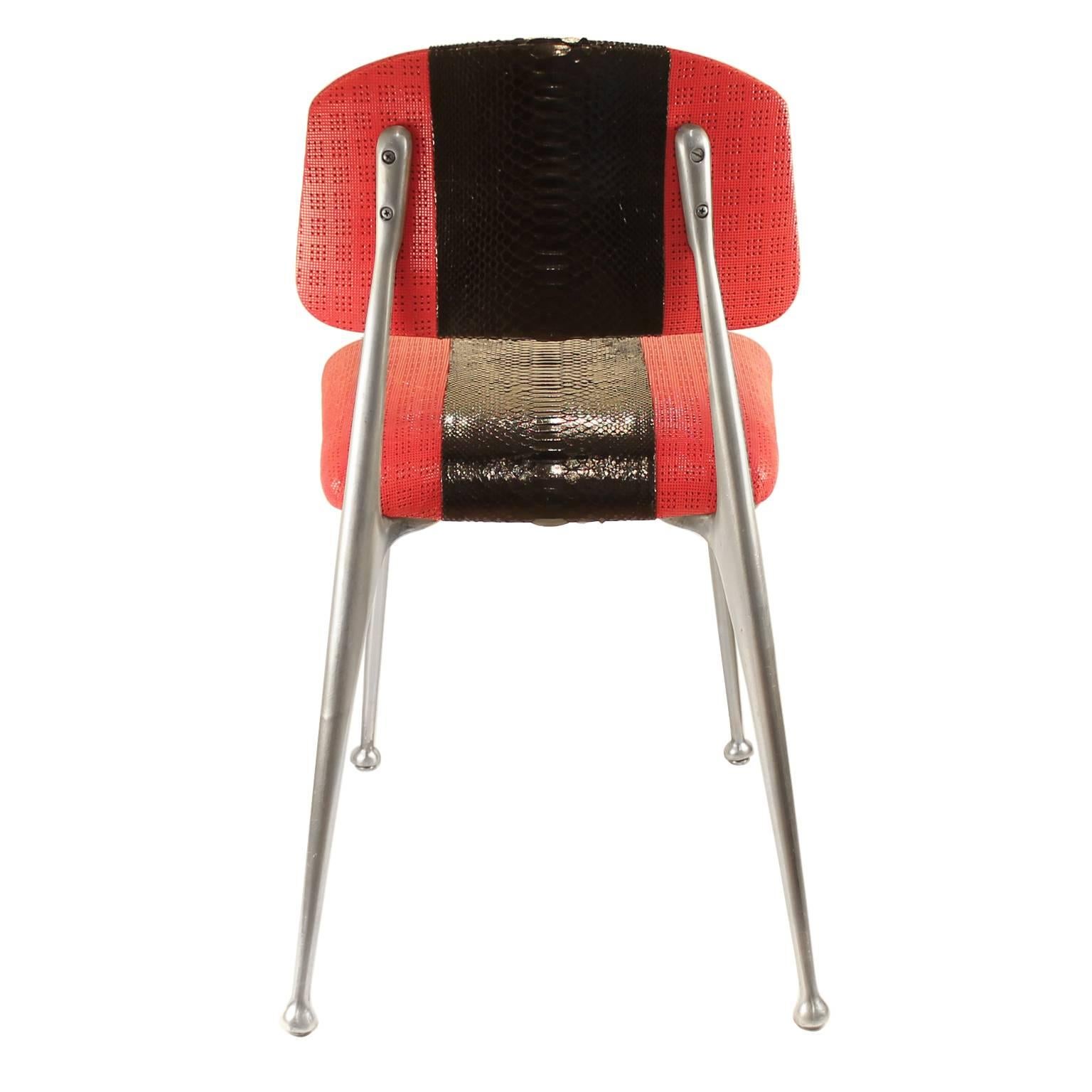 American Outstanding Vintage Cast Aluminum Mid-Century Chair With Python Racing Stripe For Sale