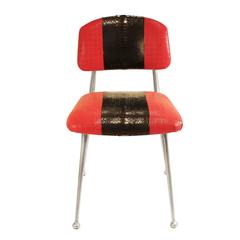 Outstanding Vintage Cast Aluminum Mid-Century Chair With Python Racing Stripe