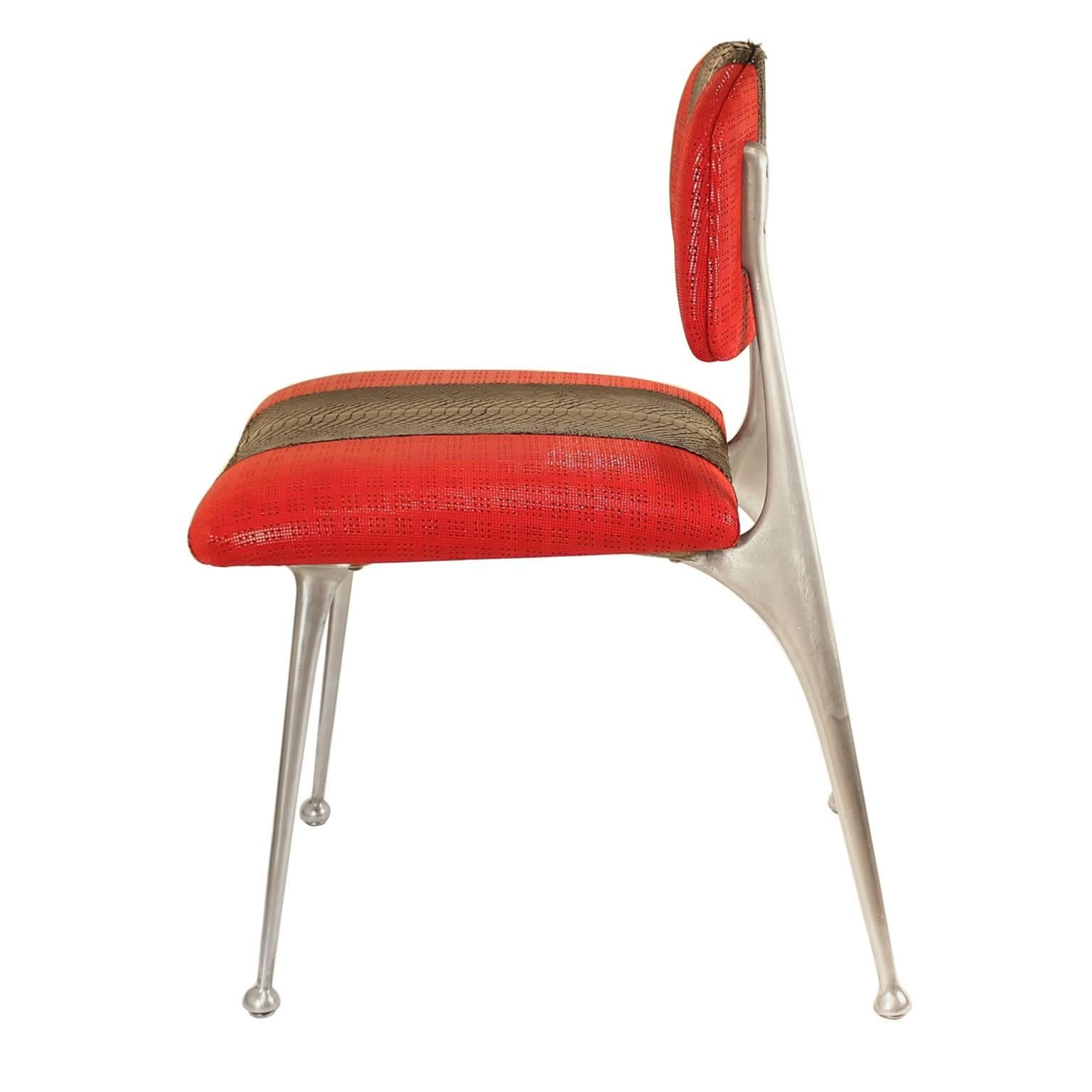 Mid-Century Modern Outstanding Vintage Cast Aluminum Mid-Century Chair With Python Racing Stripe For Sale
