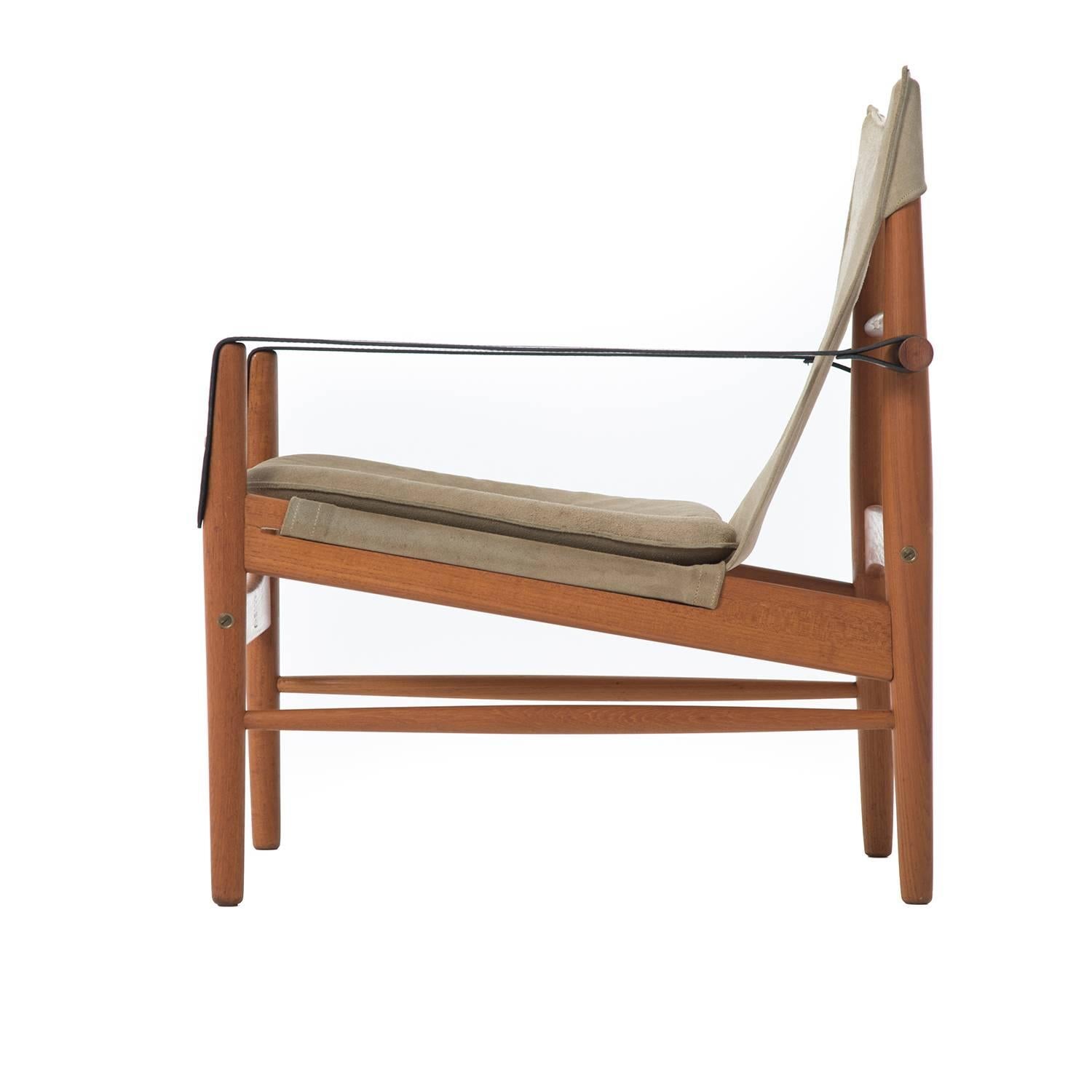 Danish Teak and Suede Hans Olson Antilope Safari Chair Set