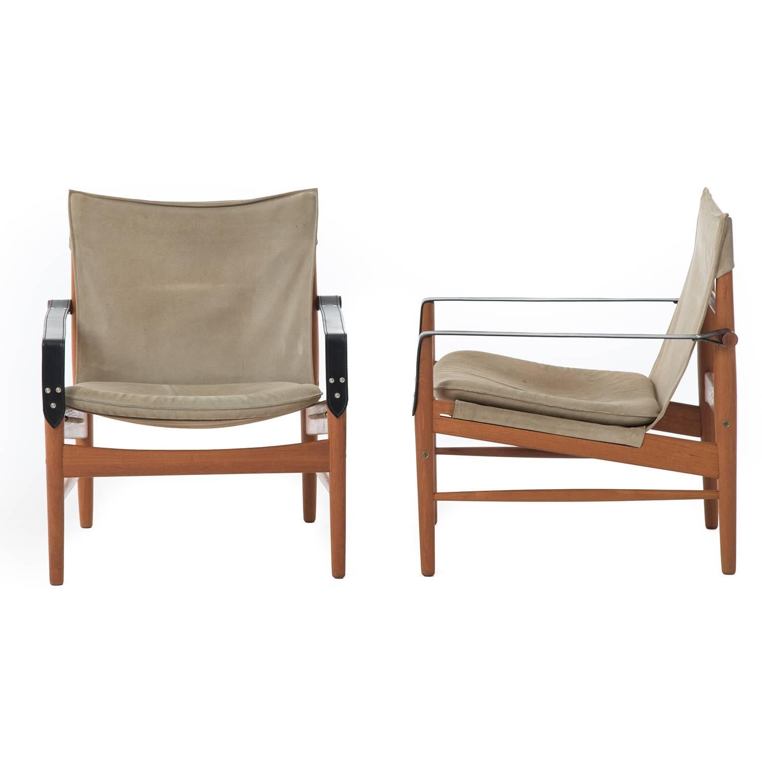 Teak and Suede Hans Olson Antilope Safari Chair Set