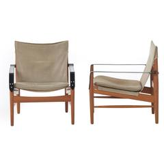 Teak and Suede Sling Chairs 9