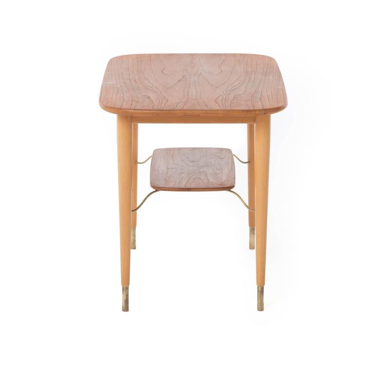 Tall Occasional Table with Brass Accent and Shelf For Sale at 1stdibs