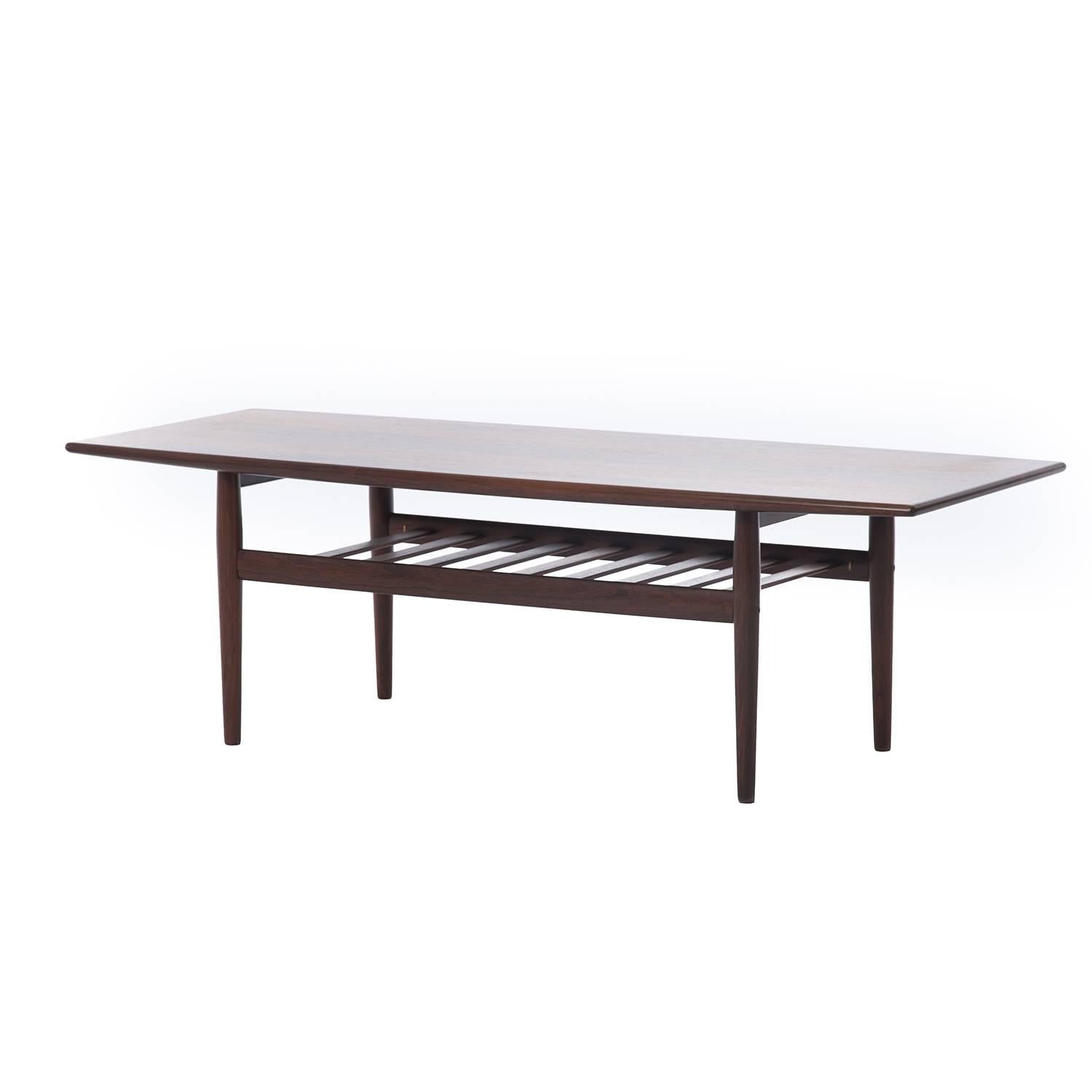 Lacquered Danish Modern Rosewood Coffee Table with Shelf