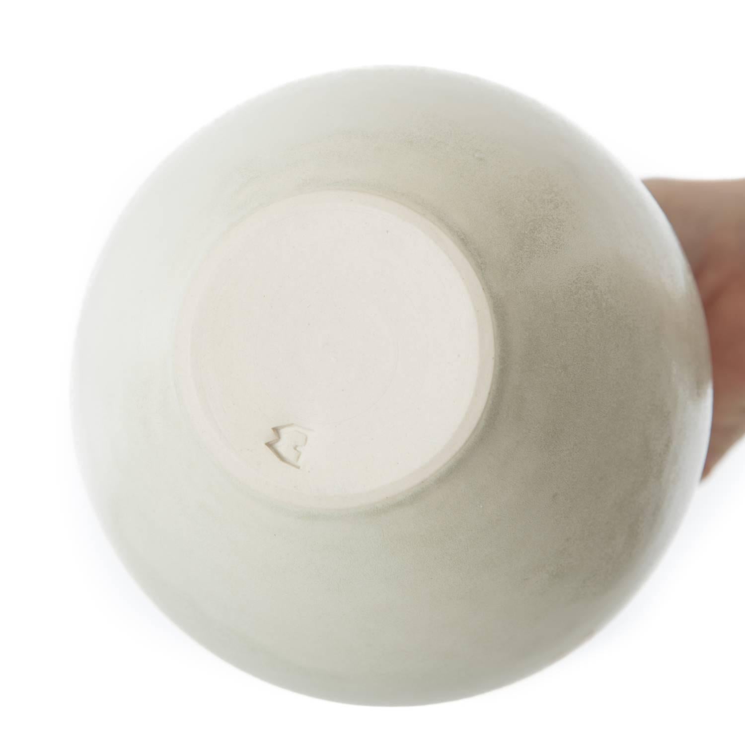 Organic Modern Small Porcelain Ellipse Vase with Pale Mineral Glaze