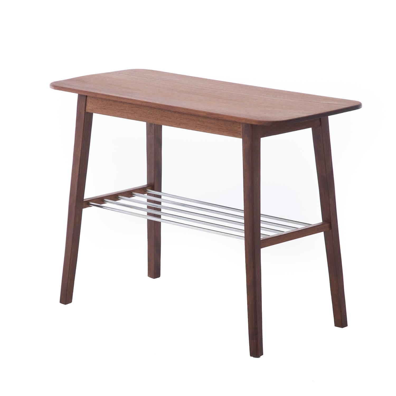 Scandinavian Modern Danish Modern Side Tables with Metal Shelf For Sale