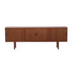 Danish Modern Low Teak Credenza with Tambour Doors