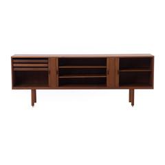 Danish Modern Low Teak Credenza with Tambour Doors