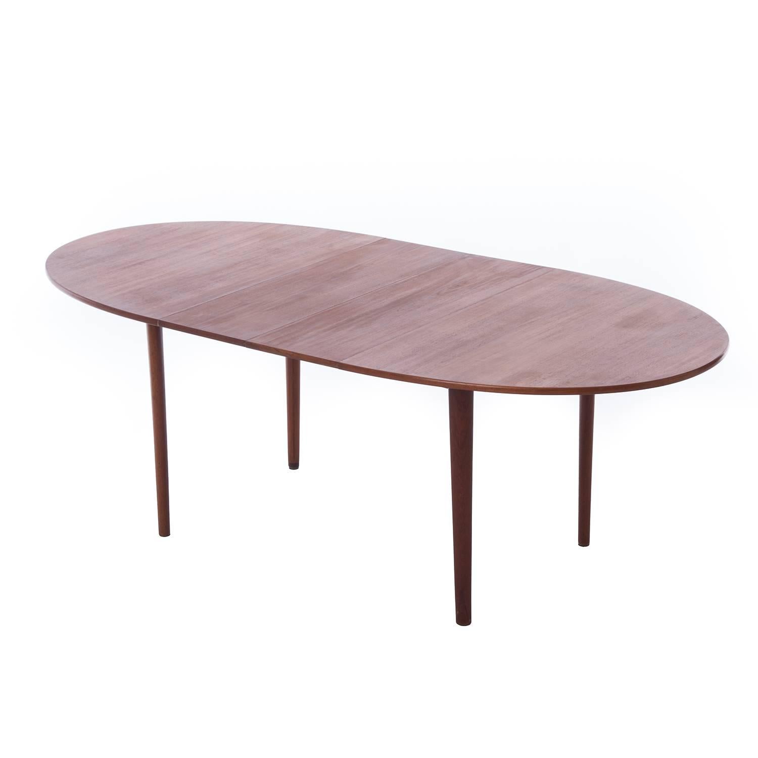 20th Century Danish Modern Oval Ellipse Dining Table with Two Leaves
