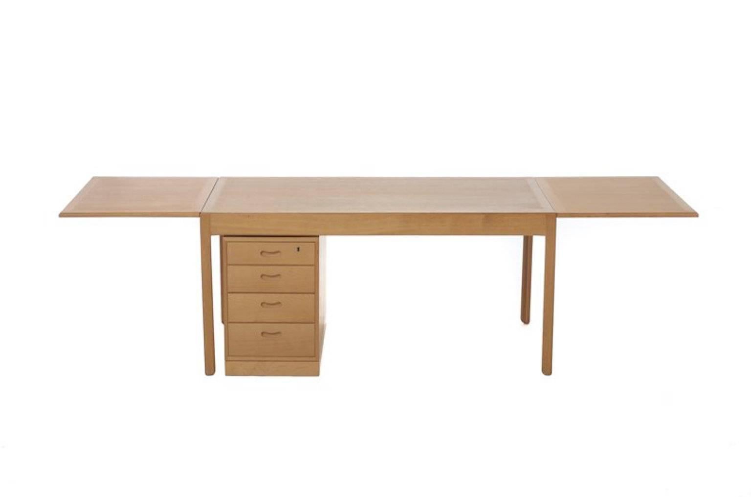 Scandinavian Modern Bernt Peterson  Double Drop Leaf Table Desk with Free Standing Return For Sale