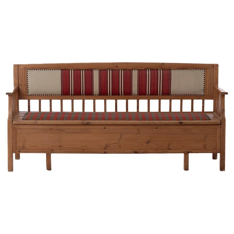 Scandinavian Modern Upholstered Pine Bench For Sale