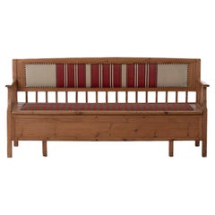 Antique Scandinavian Modern Upholstered Pine Bench