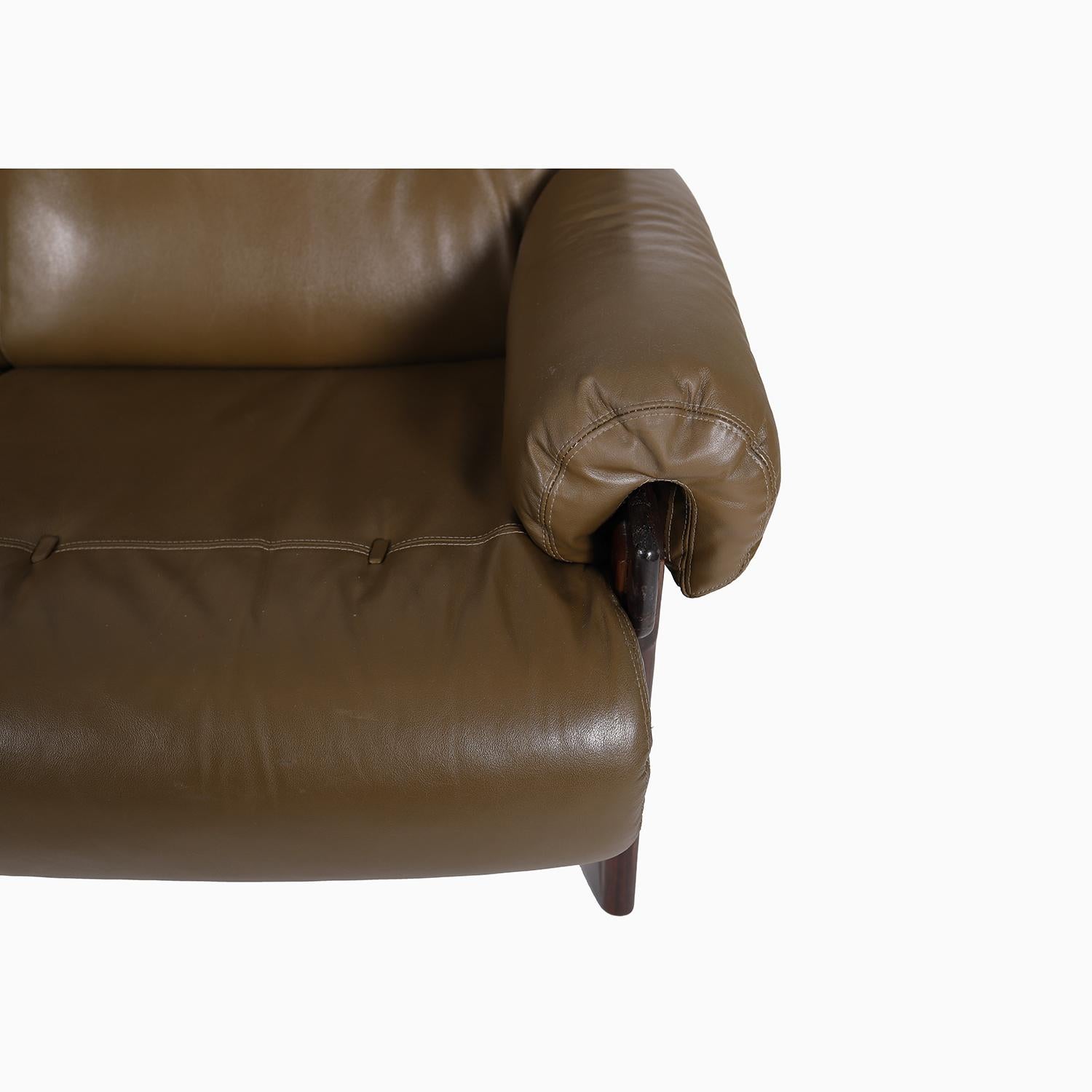 Brazilian Jean Gillon Three Seat Sofa in Olive Leather For Sale