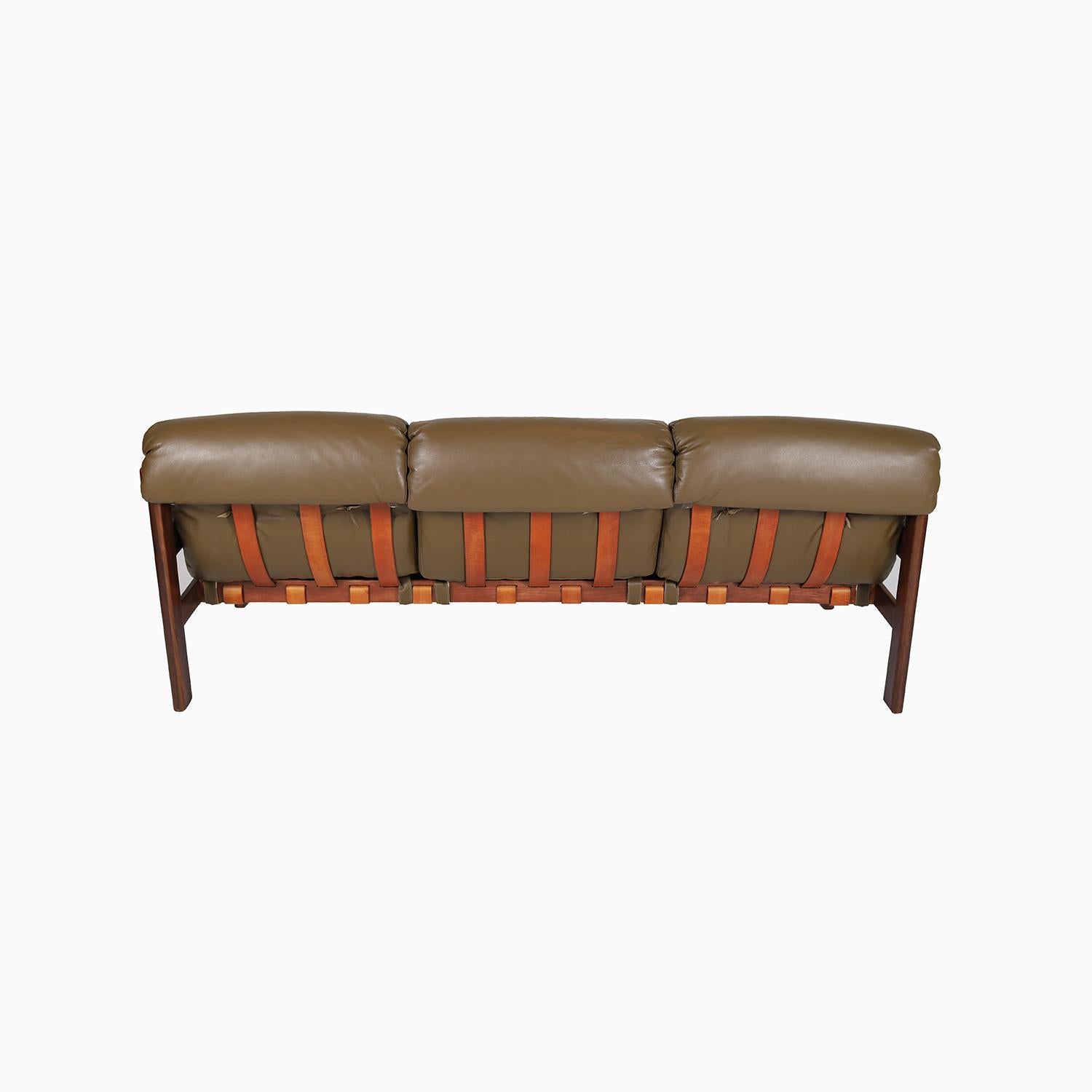 Jean Gillon Three Seat Sofa in Olive Leather For Sale 3
