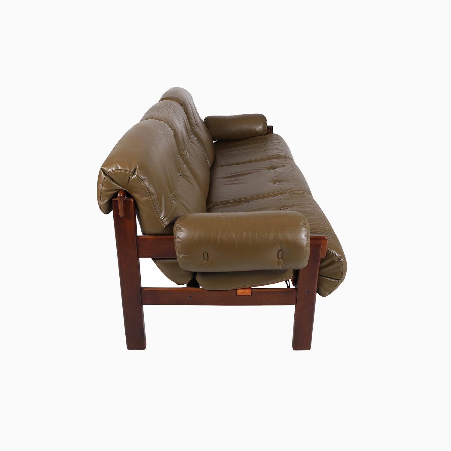 20th Century Jean Gillon Three Seat Sofa in Olive Leather For Sale