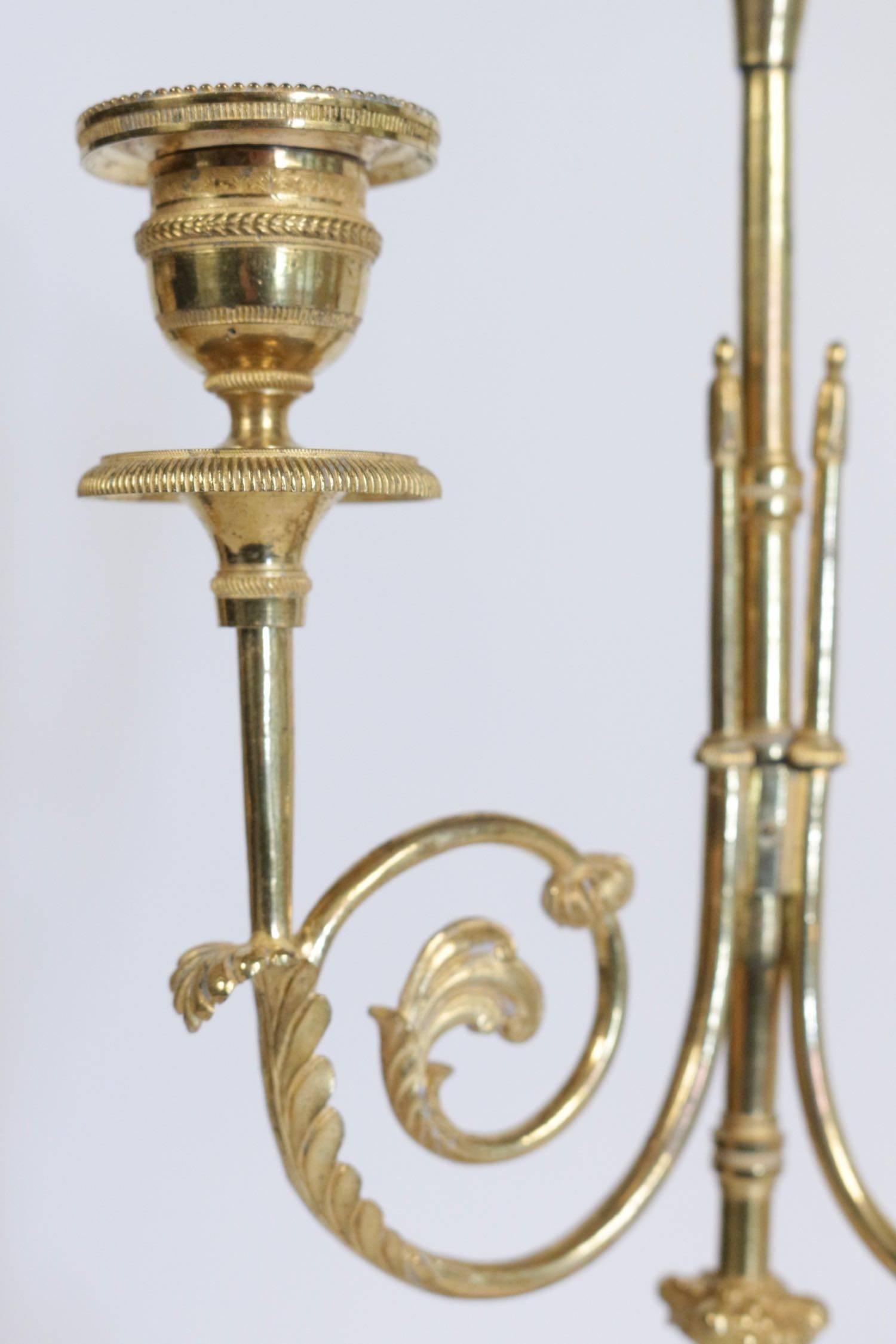 Pair of 18th Century Bronze Candlesticks in Gold Gilt with Marble Base 2