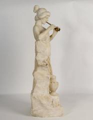 Alabaster, 19th Century, Woman with a Flute beside the Fountain, Bronze Flute