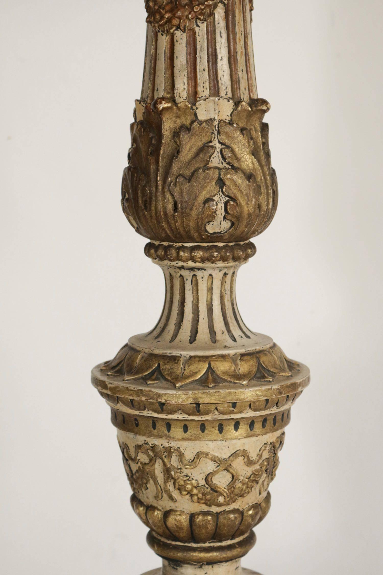 Candle Stick in Sculpted in Lacquer and Good Solid Wood, 19th Century 1