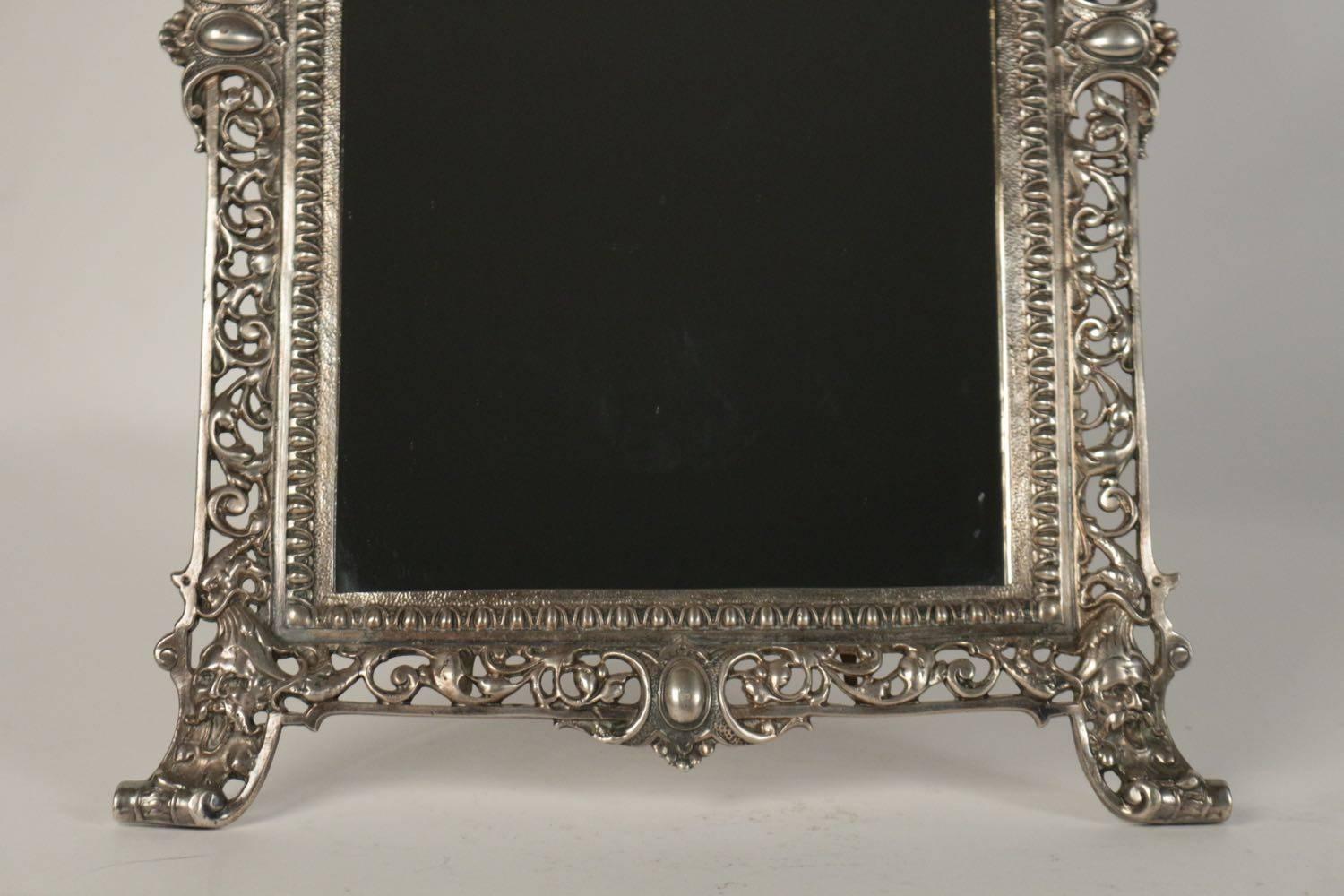 French Standing Vanity Mirror in Silvered Bronze from the 19th Century