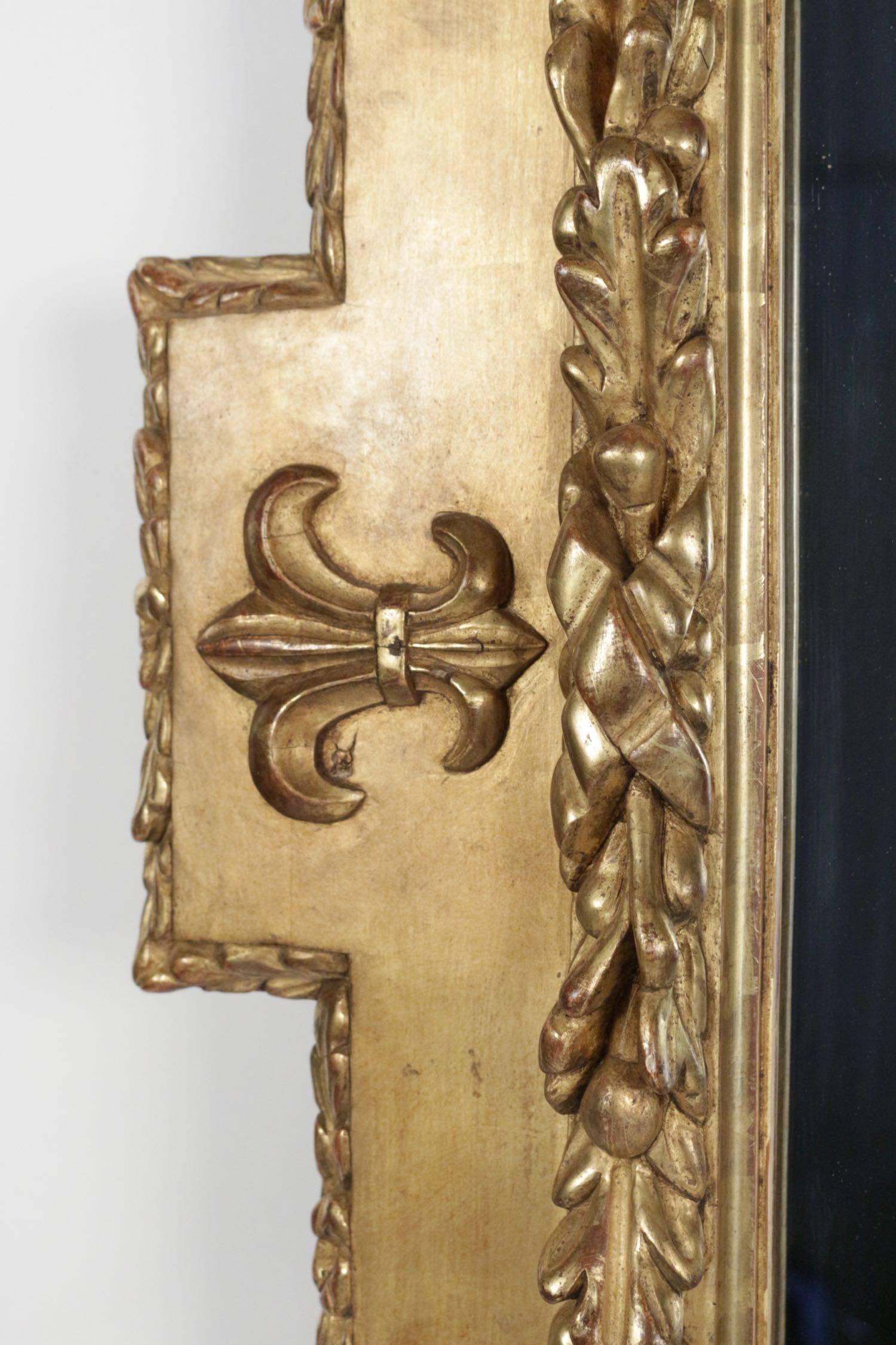 19th Century Very Pretty Gold Giltwood and Gesso Mirror with the Fleur De Lys Design