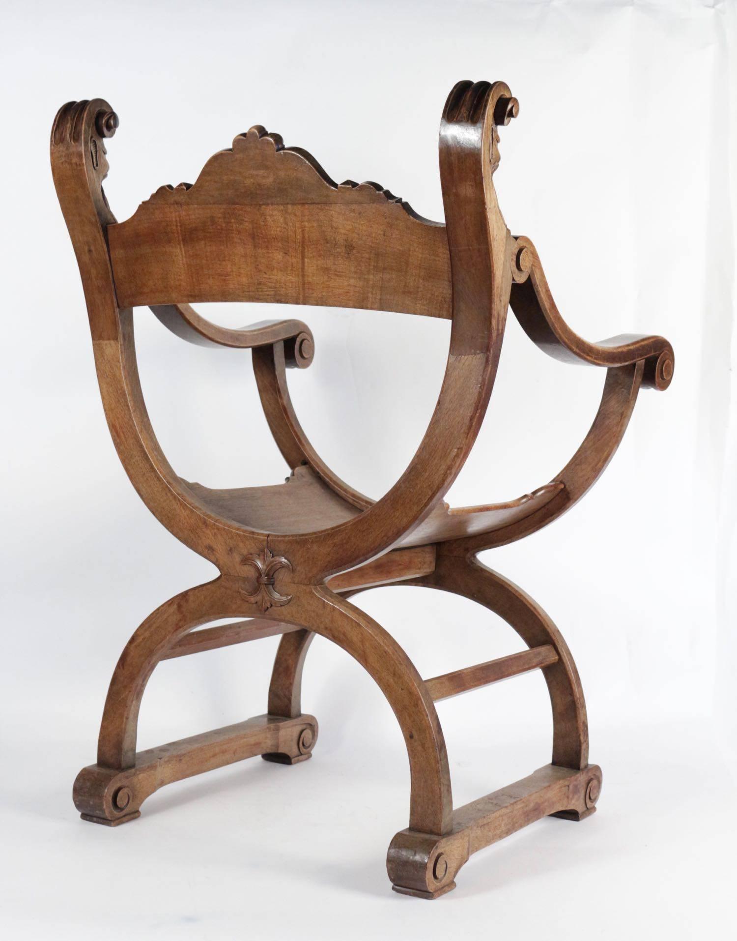 Gothic Dagobert or Curule Armchair from the End of the 19th Century