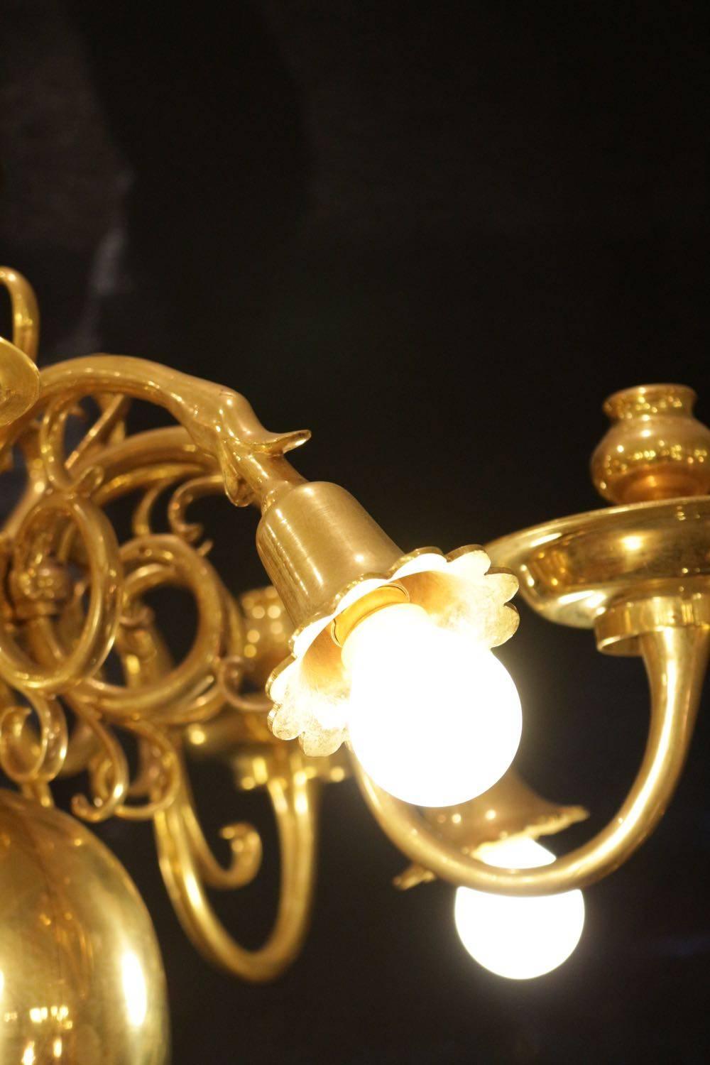 Napoleon III Superior Quality Solid Brass Dutch Style Chandelier from the 19th Century