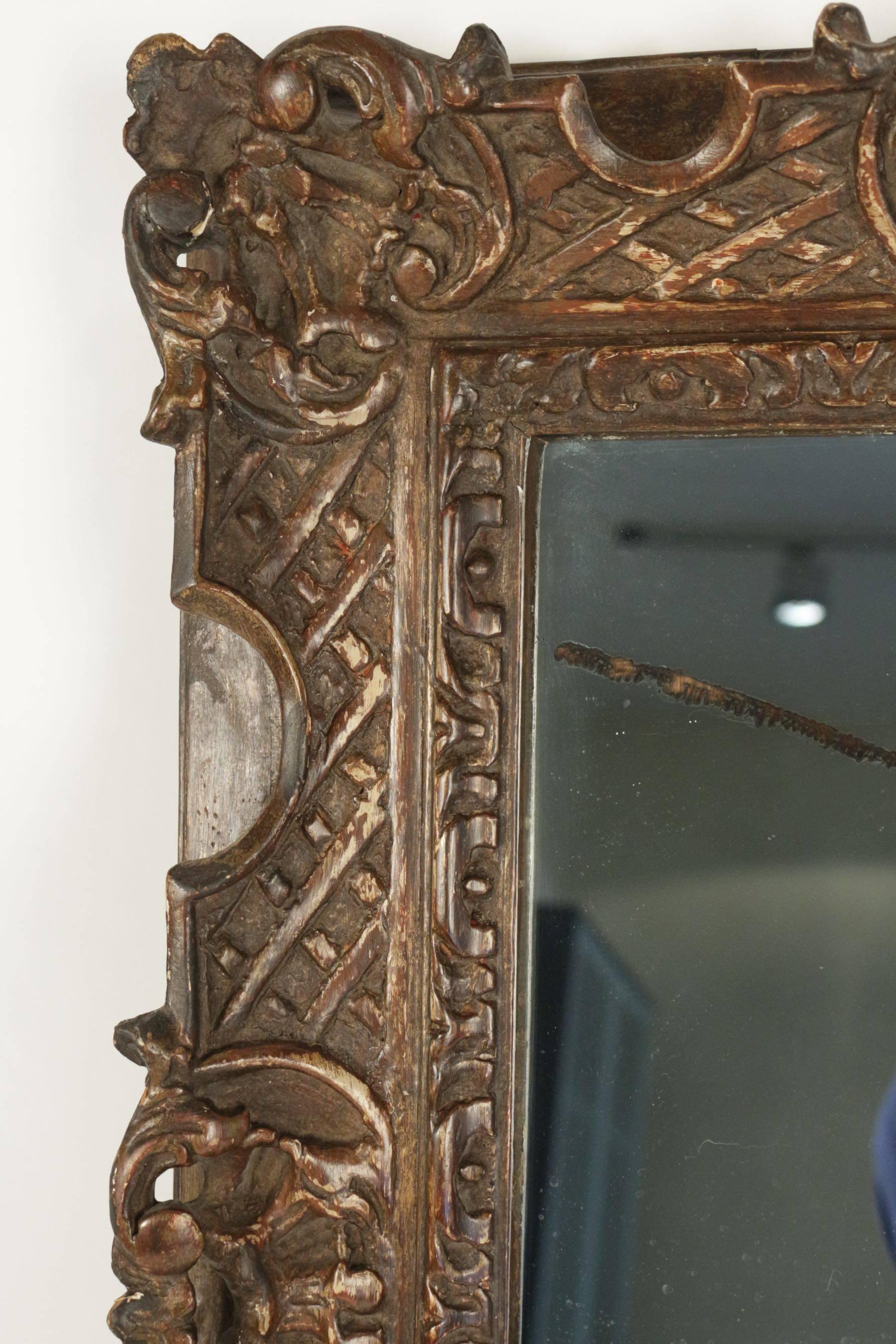 Solid Wood Hand-Carved 19th Century Mirror with Original Mercury Mirror 1