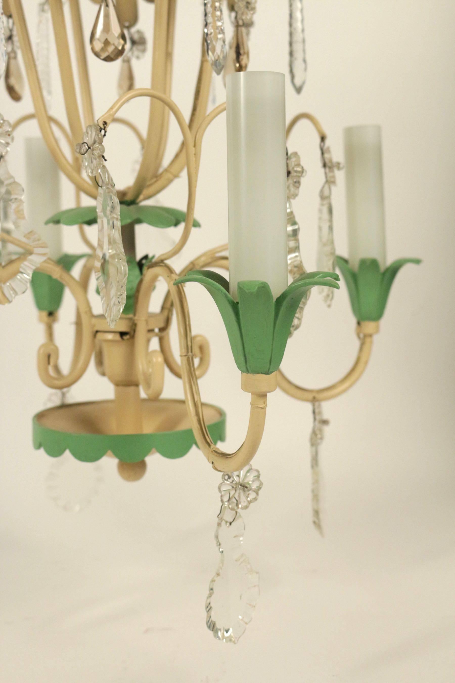 Very Pretty Small Chandelier from the 1950s in Painted Metals and Crystal 2