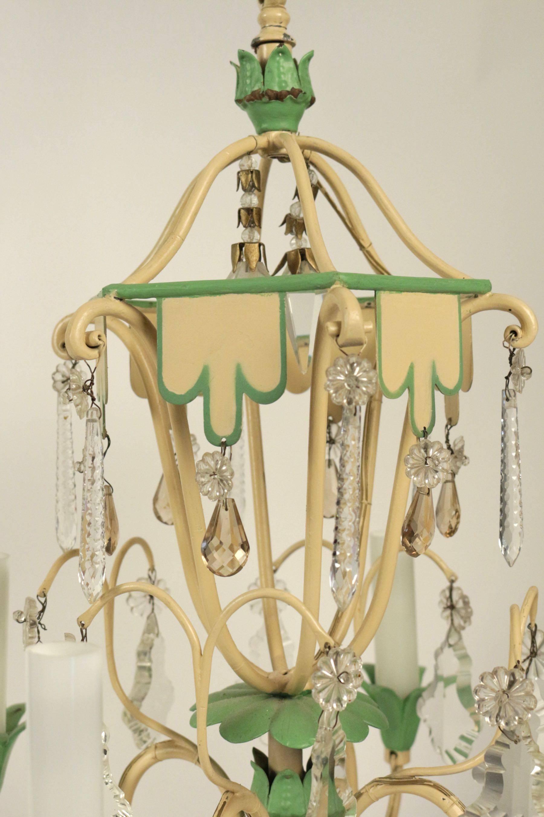 Modern Very Pretty Small Chandelier from the 1950s in Painted Metals and Crystal
