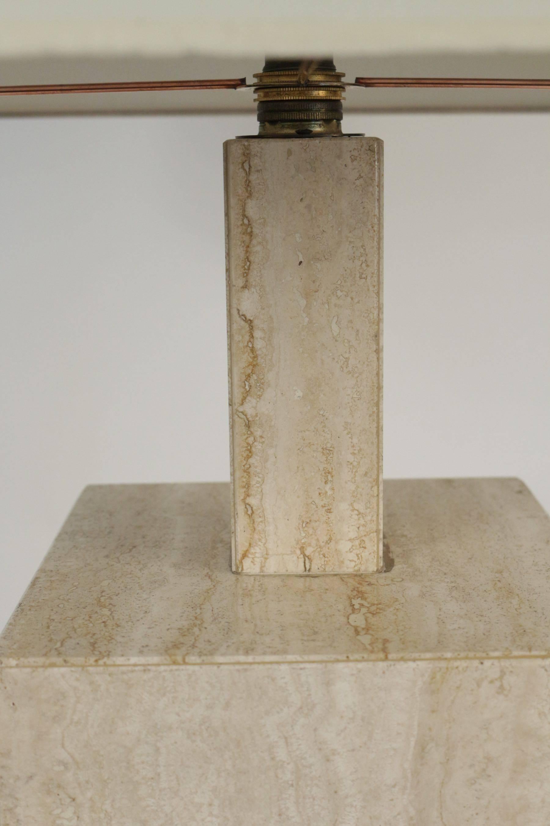 French Travertine Marble Lamp circa 1960 Inspired by Cubism