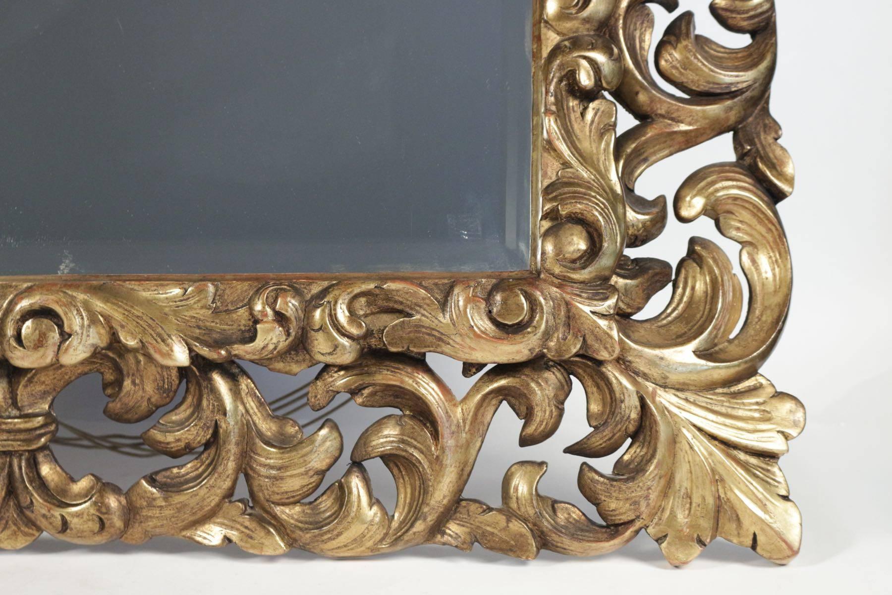 Gilt Napoleon III Mirror in Hand-Carved Gold Gilded Wood with Beveled Mirror