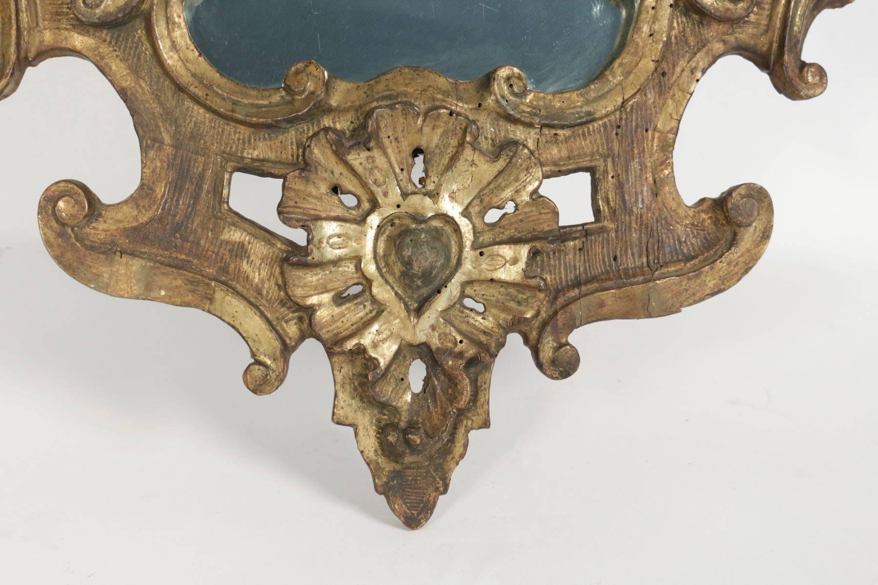 Italian Louis XV Mirror in Hand-Carved Gold Gilded Wood with Mercury Mirror