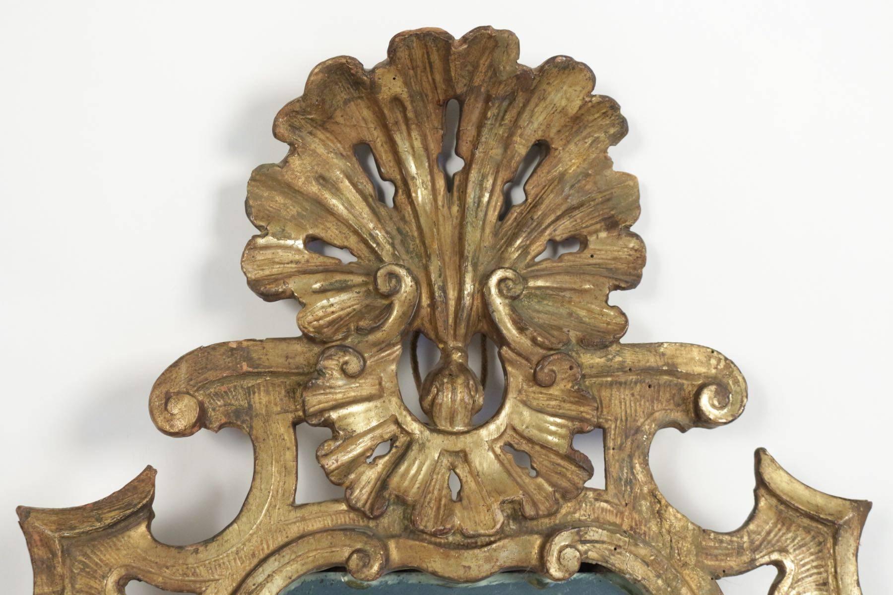 Gilt Louis XV Mirror in Hand-Carved Gold Gilded Wood with Mercury Mirror
