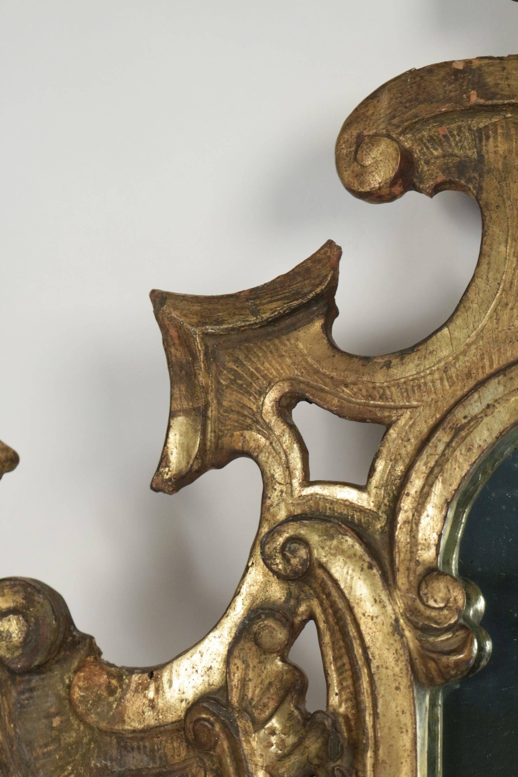 Louis XV Mirror in Hand-Carved Gold Gilded Wood with Mercury Mirror In Excellent Condition In Saint-Ouen, FR