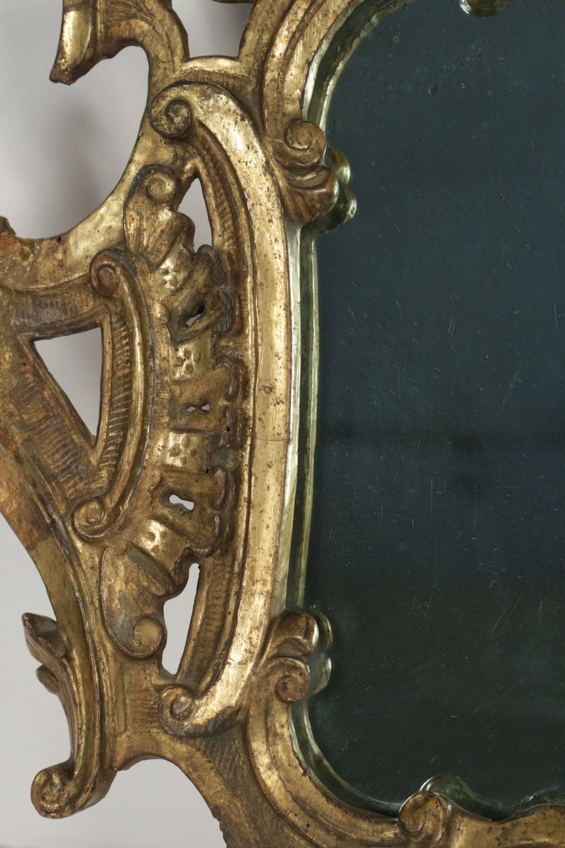 18th Century and Earlier Louis XV Mirror in Hand-Carved Gold Gilded Wood with Mercury Mirror