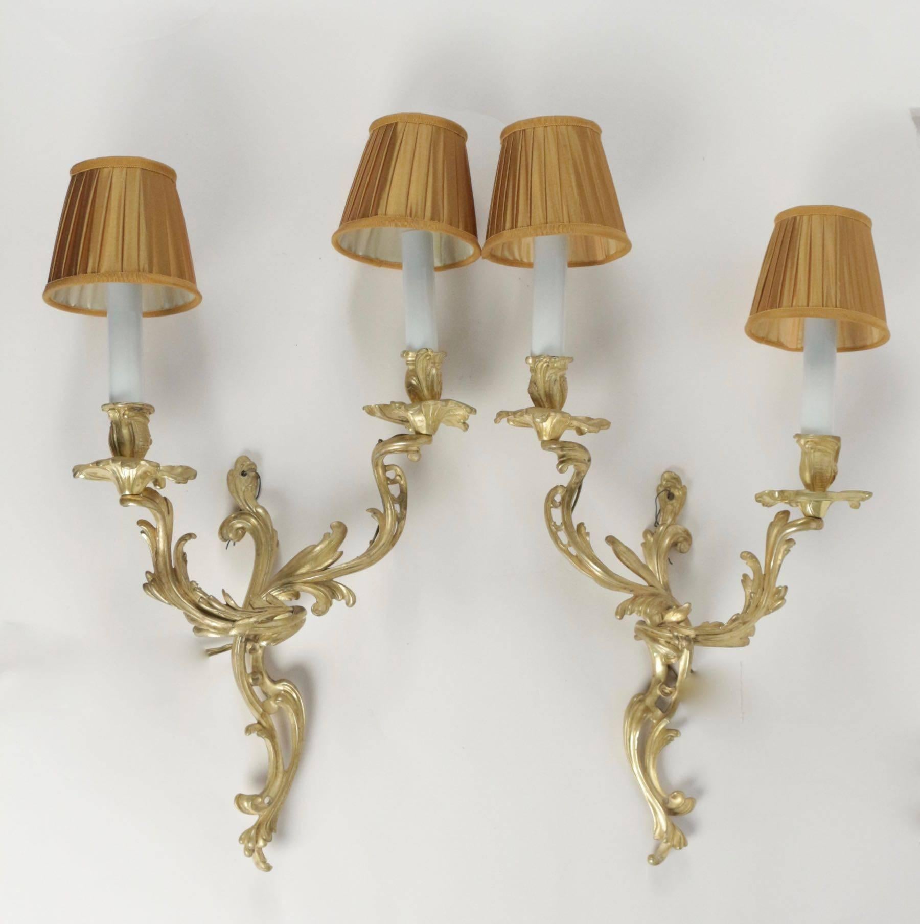 Pair of Bronze Doré Sconces in the Style of Louis XV from the 19th Century 1