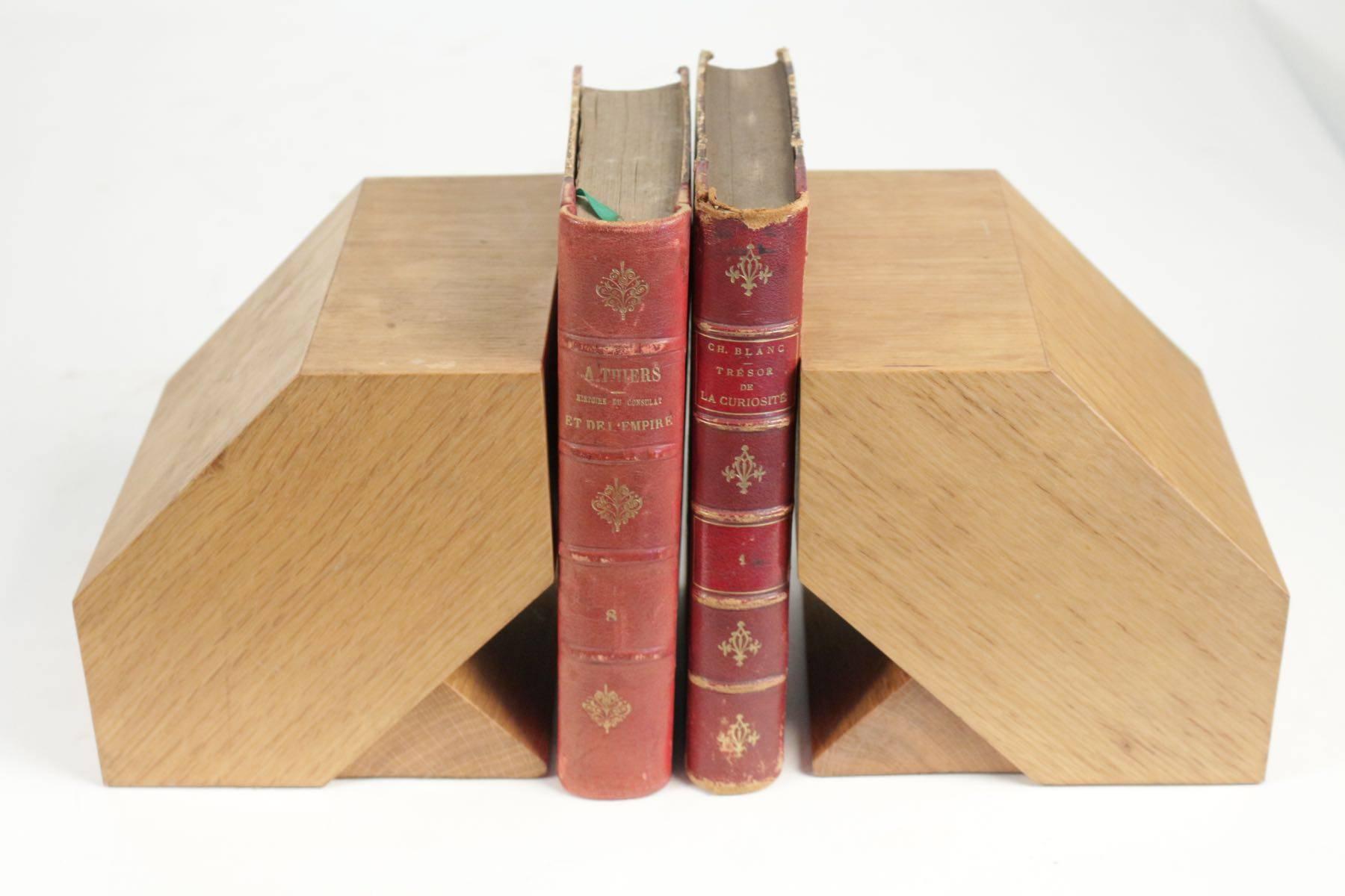 French Pair of Bookends in Light Oak, circa 1960