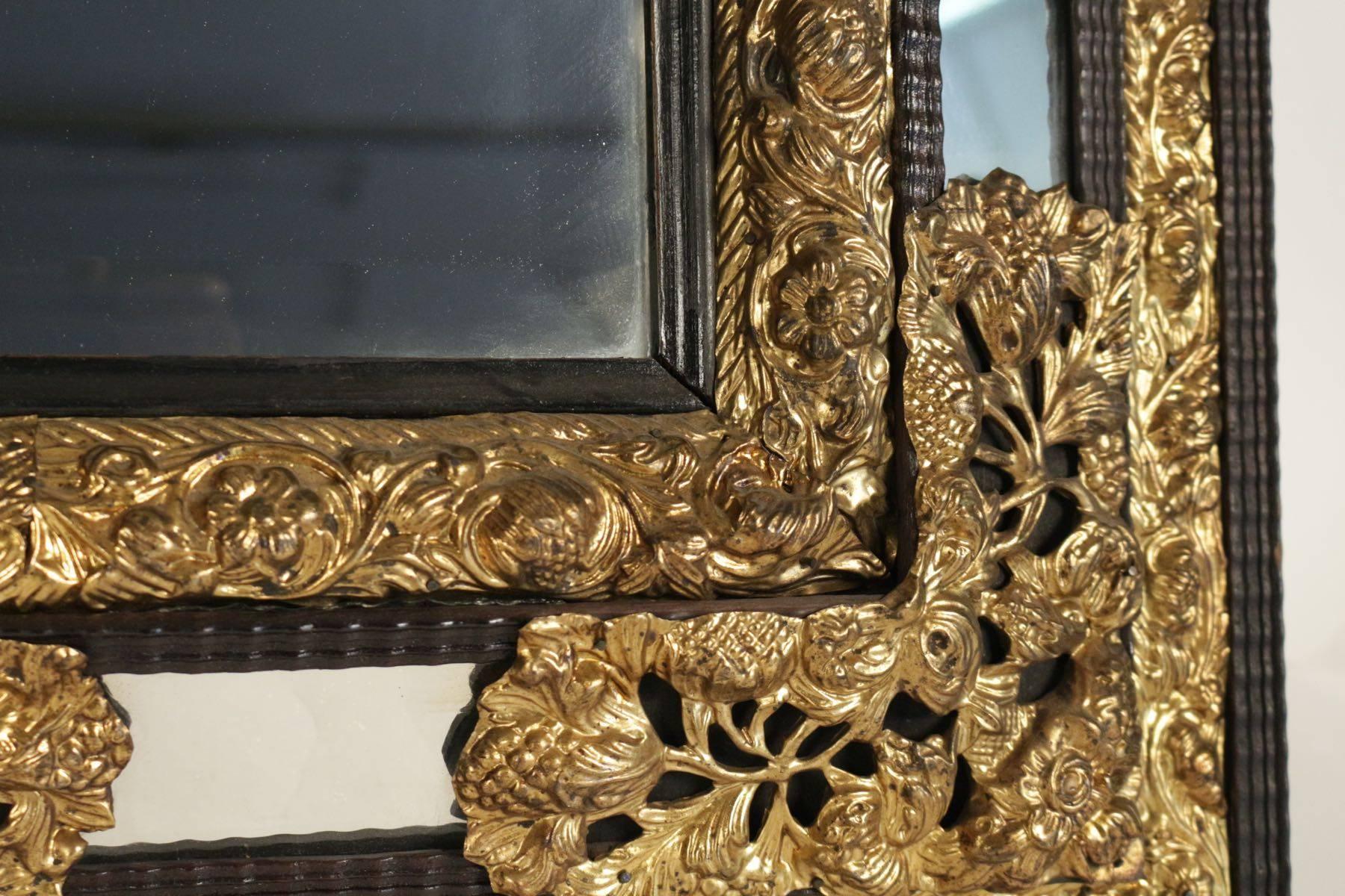 Napoleon III Parclose Mirror from the 19th Century in Gold Gilt Brass and Ebonized Wood