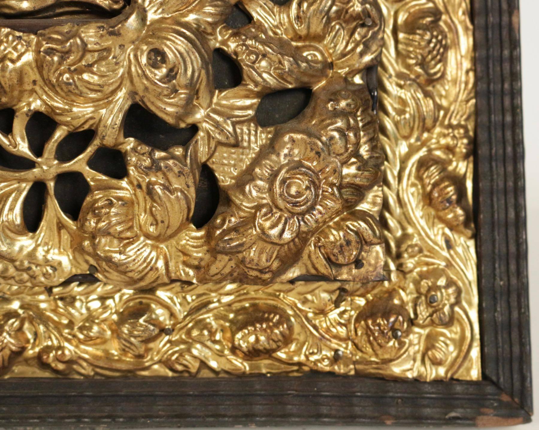Parclose Mirror from the 19th Century in Gold Gilt Brass and Ebonized Wood 1