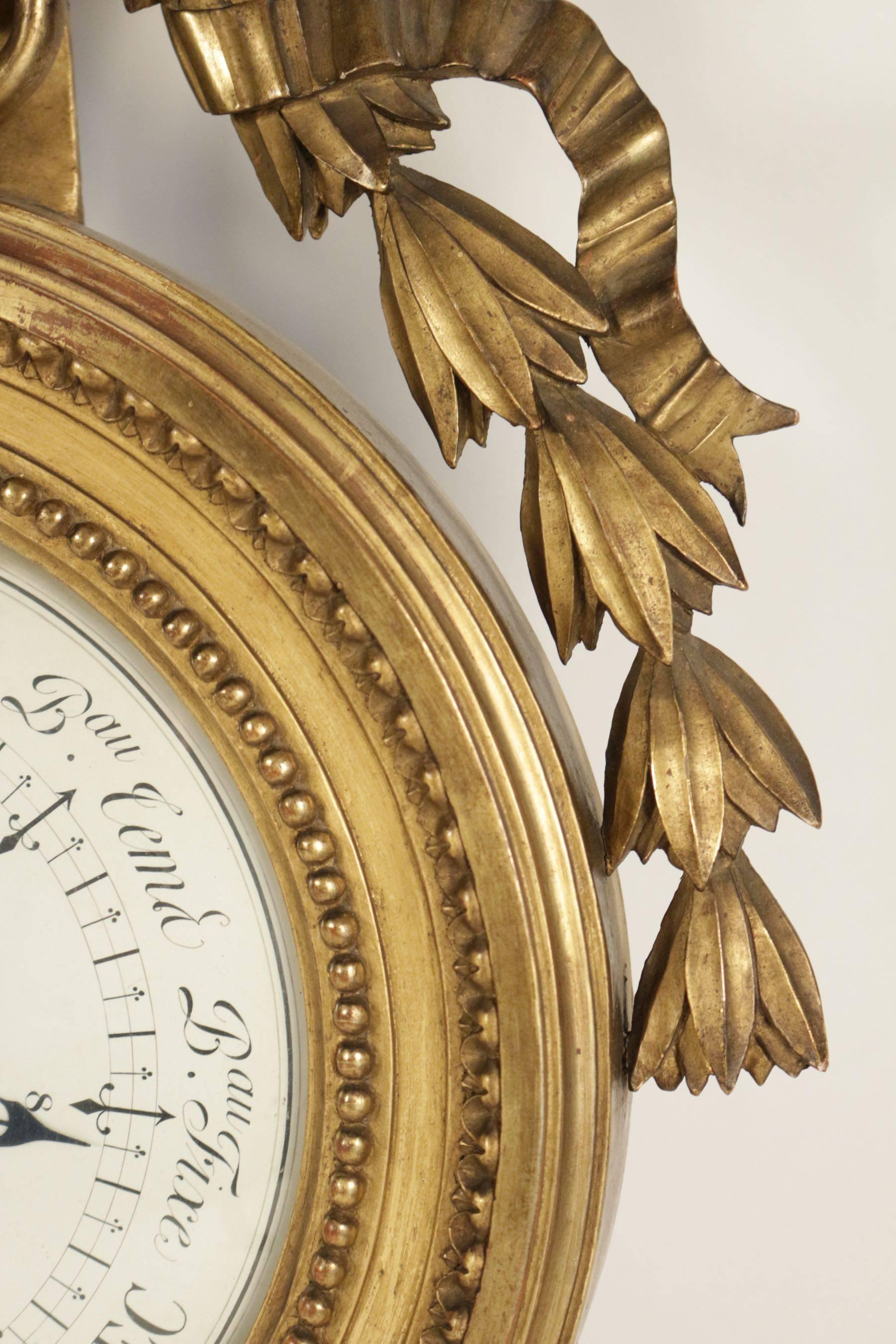 Wood 19th Century Barometer of Hand-Carved Gold Giltwood