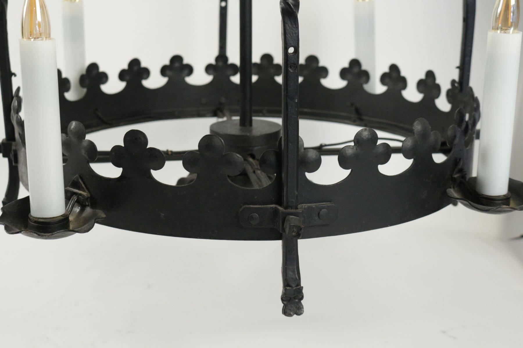 French Hanging Lamp in the Gothic Style in Wrought Iron, Beginning of the 20th Century 