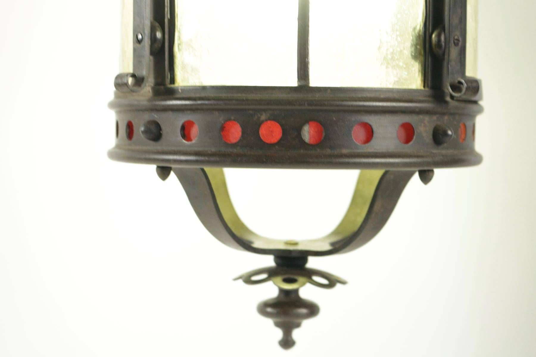 Gothic Gohic Single Light Lantern in Wrought Iron and Glass