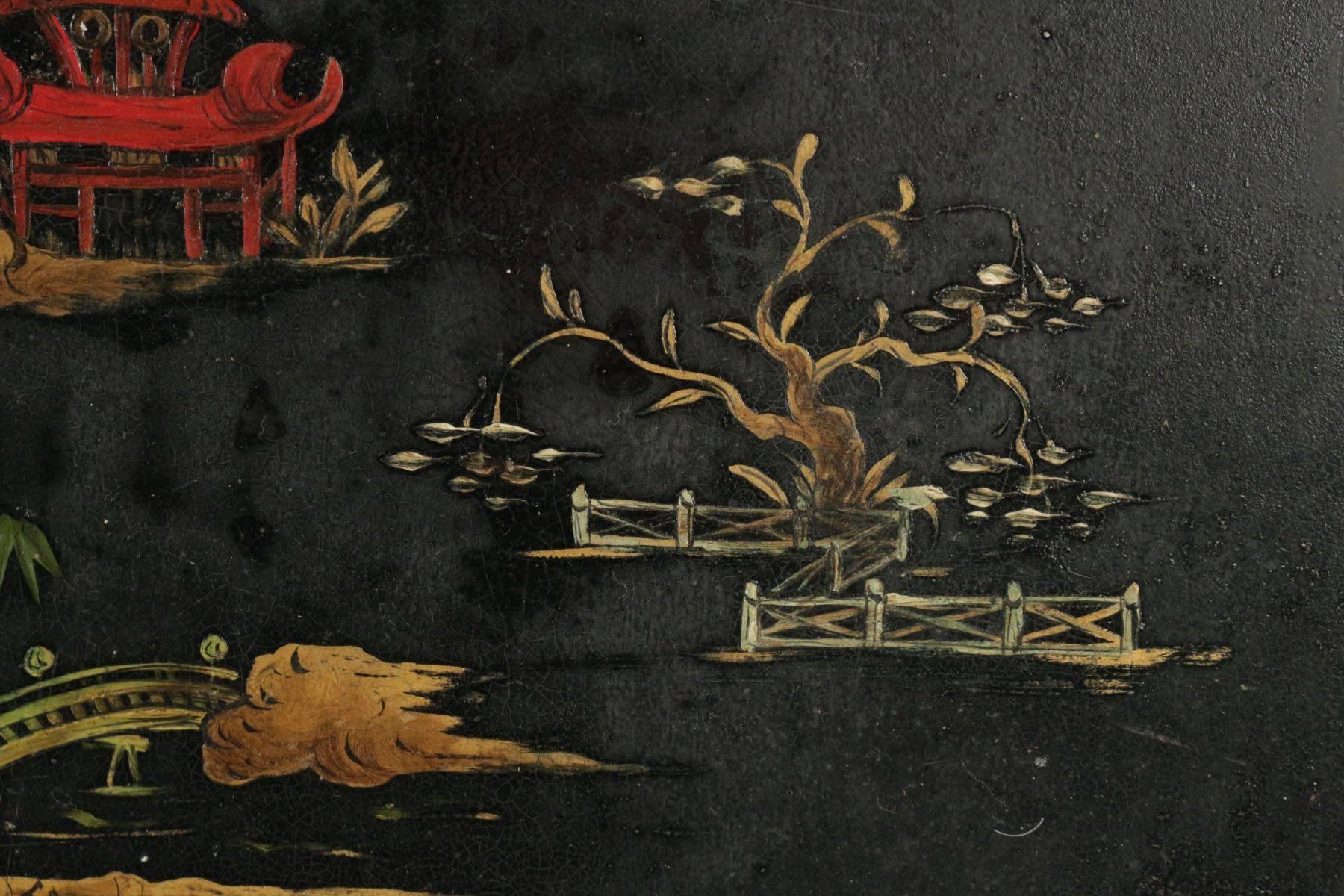 French Beautiful Chinoiserie Lacquered Tray from the 19th Century